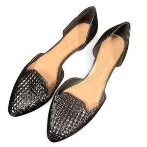 Jessica Simpson Black Textured Faux Leather Renonna D’orsay Flats Size 9.5